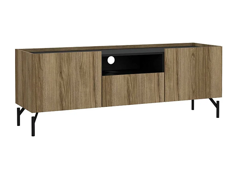 Ddtolo TV-meubel, Woonkamerdressoir, Lage tv-kast, Voorzien van wandbasis, 147x41 h54 cm, Eiken en Zwart