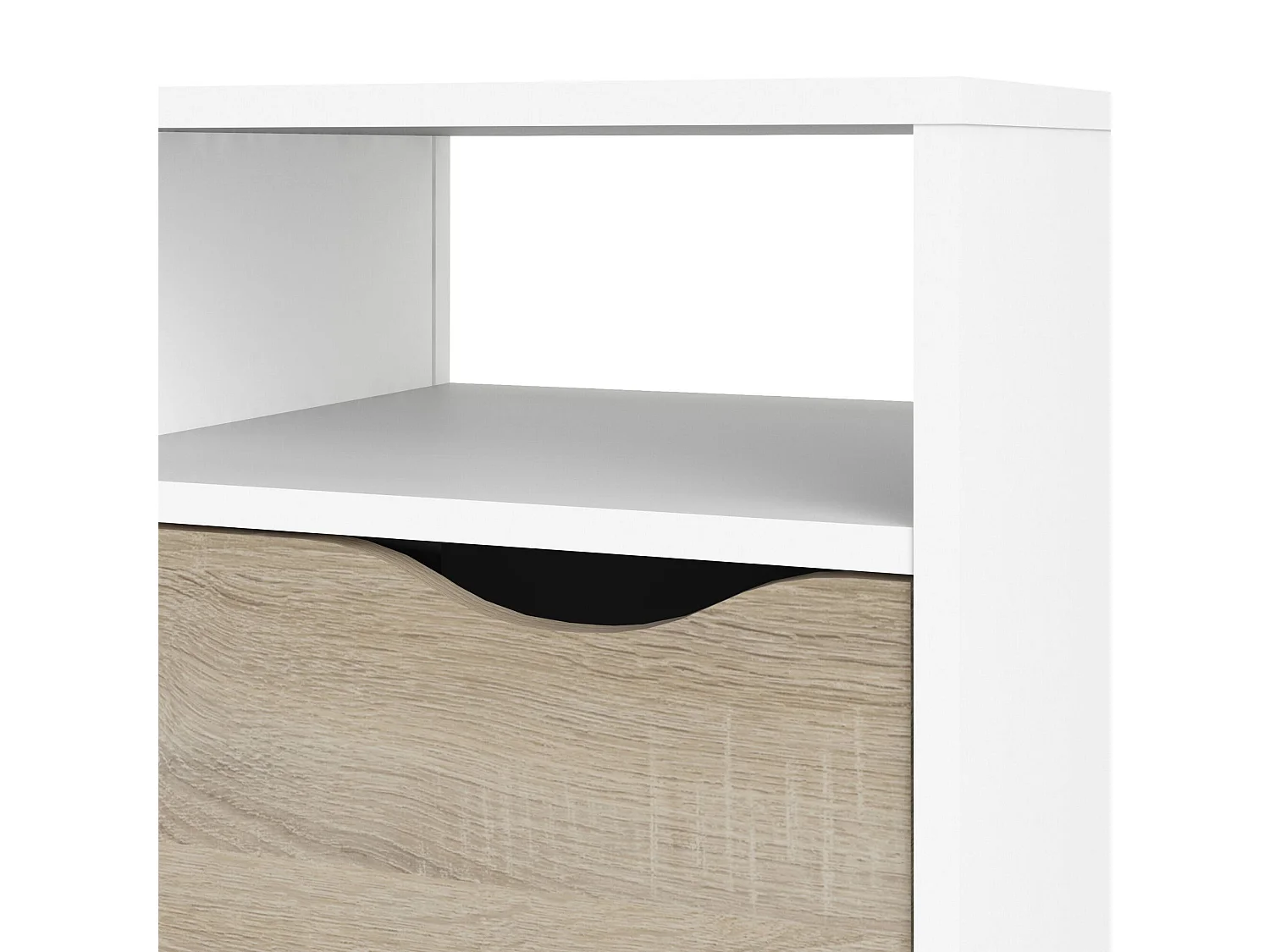 Meuble TV Dtesse, Buffet de salon, Armoire basse pour TV, Base murale de rangement, 117x39 h57 cm, Blanc et chêne