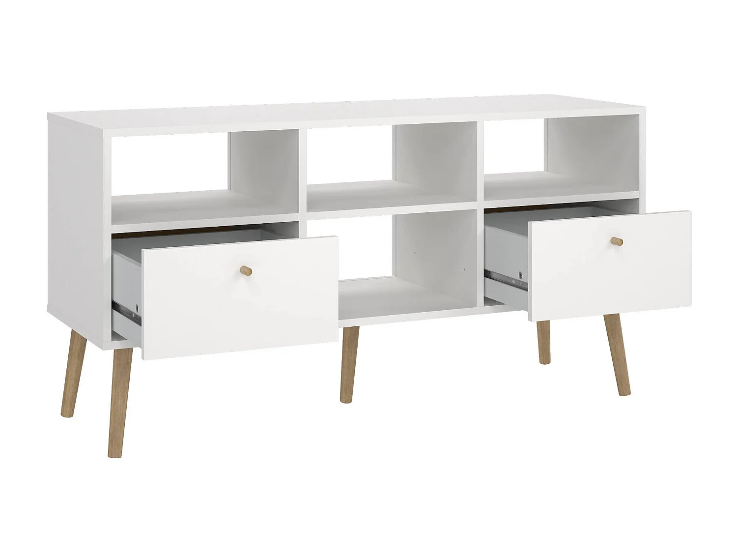 Meuble TV Dtoedtl, Buffet de salon, Armoire basse pour TV, Base murale de rangement, 117x39 h61 cm, Blanc