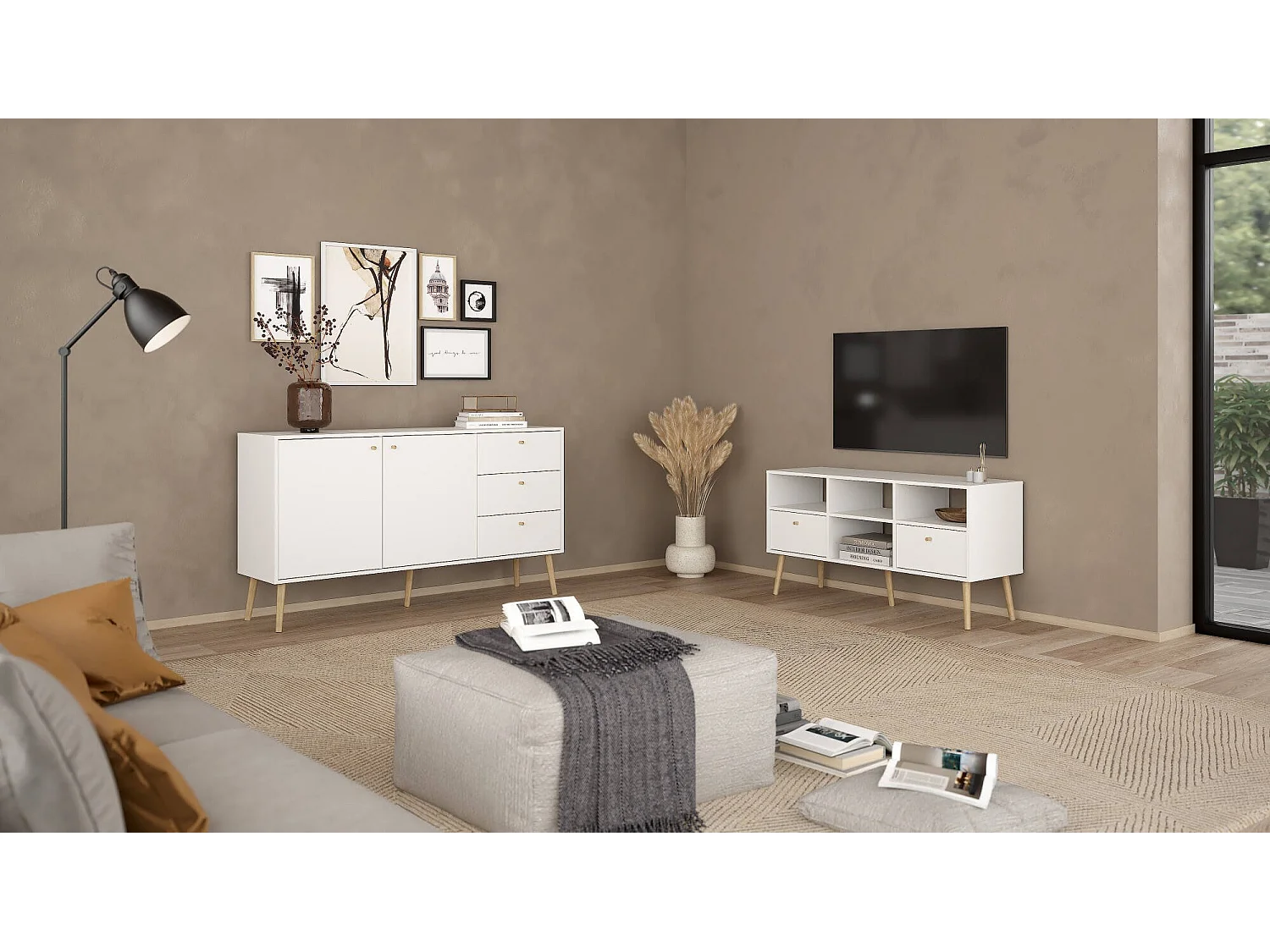 Móvel TV Dtoedtl, Aparador de sala, Móvel baixo para TV, Base de parede equipada, 117x39 h61 cm, Branco