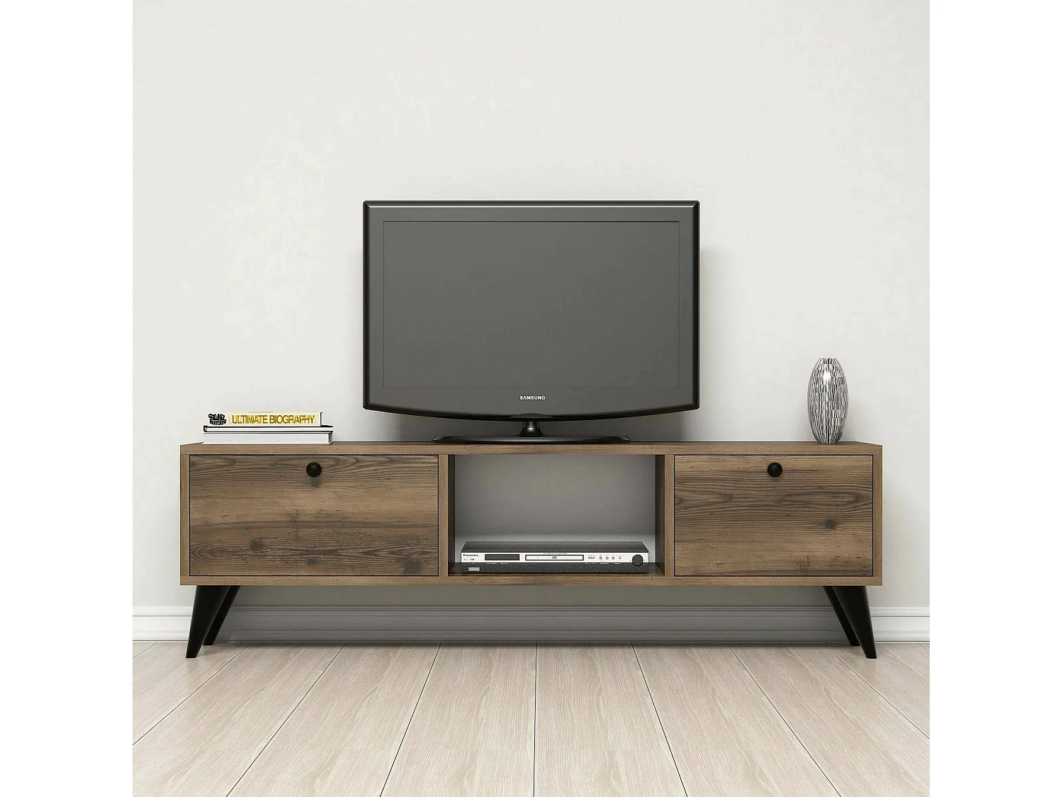 Móvel TV Dgabrielegarofan, Aparador de sala, Armário baixo para TV, Base de parede equipada, 138x30 h43 cm, Nogueira e Preto