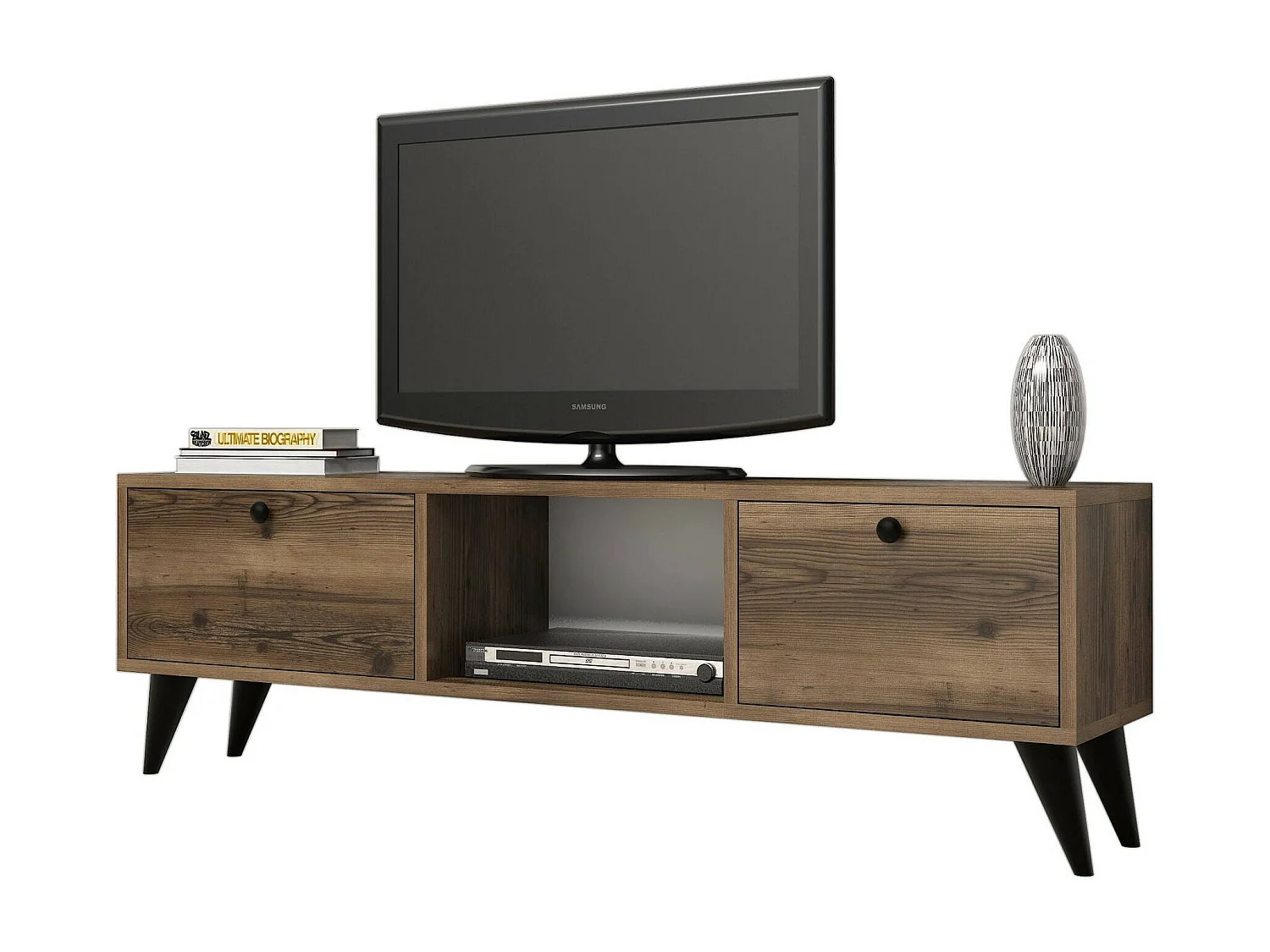 Móvel TV Dgabrielegarofan, Aparador de sala, Armário baixo para TV, Base de parede equipada, 138x30 h43 cm, Nogueira e Preto