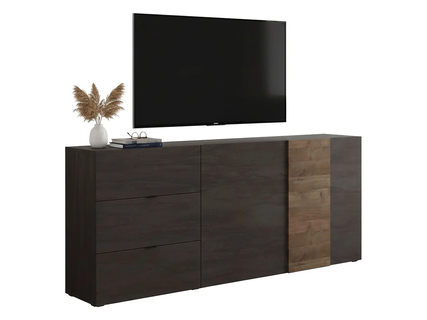 Meuble TV Dbrow, Buffet de salon, Armoire basse pour TV, Base murale de rangement, Made in Italy, 181x44 h59 cm, Ardoise et Noyer