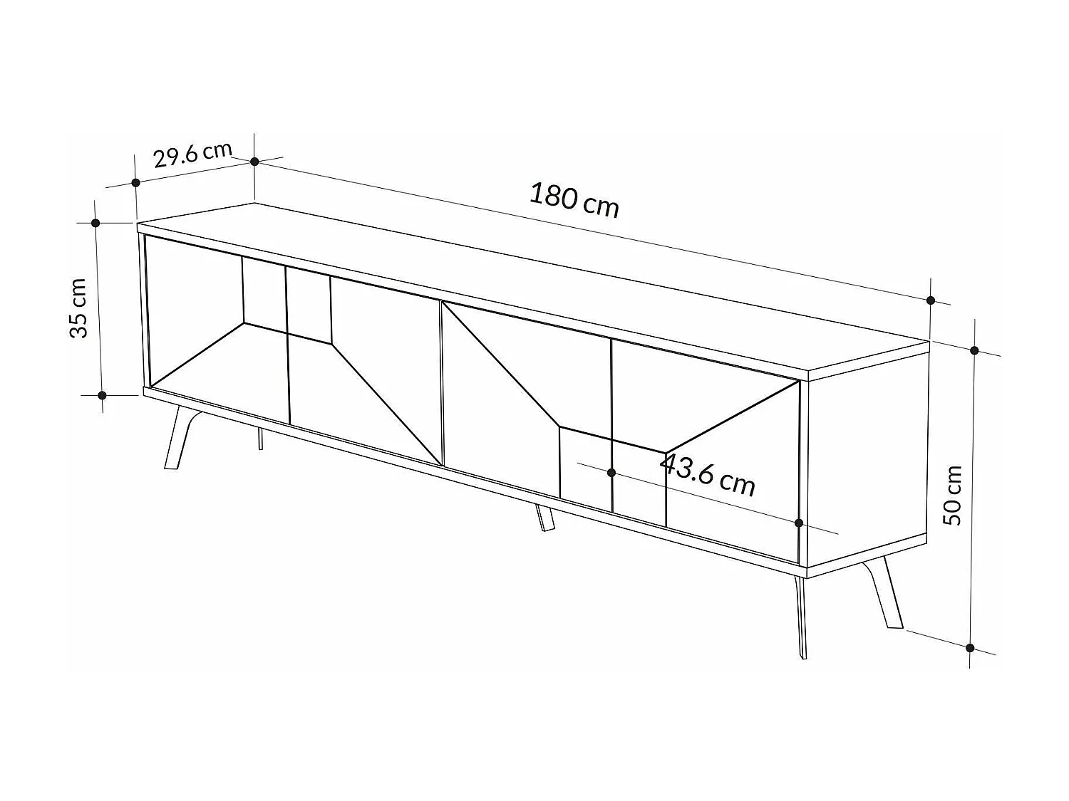 Meuble TV Dliget, Buffet de salon, Armoire basse pour TV, Base murale de rangement, 180x30 h50 cm, Blanc