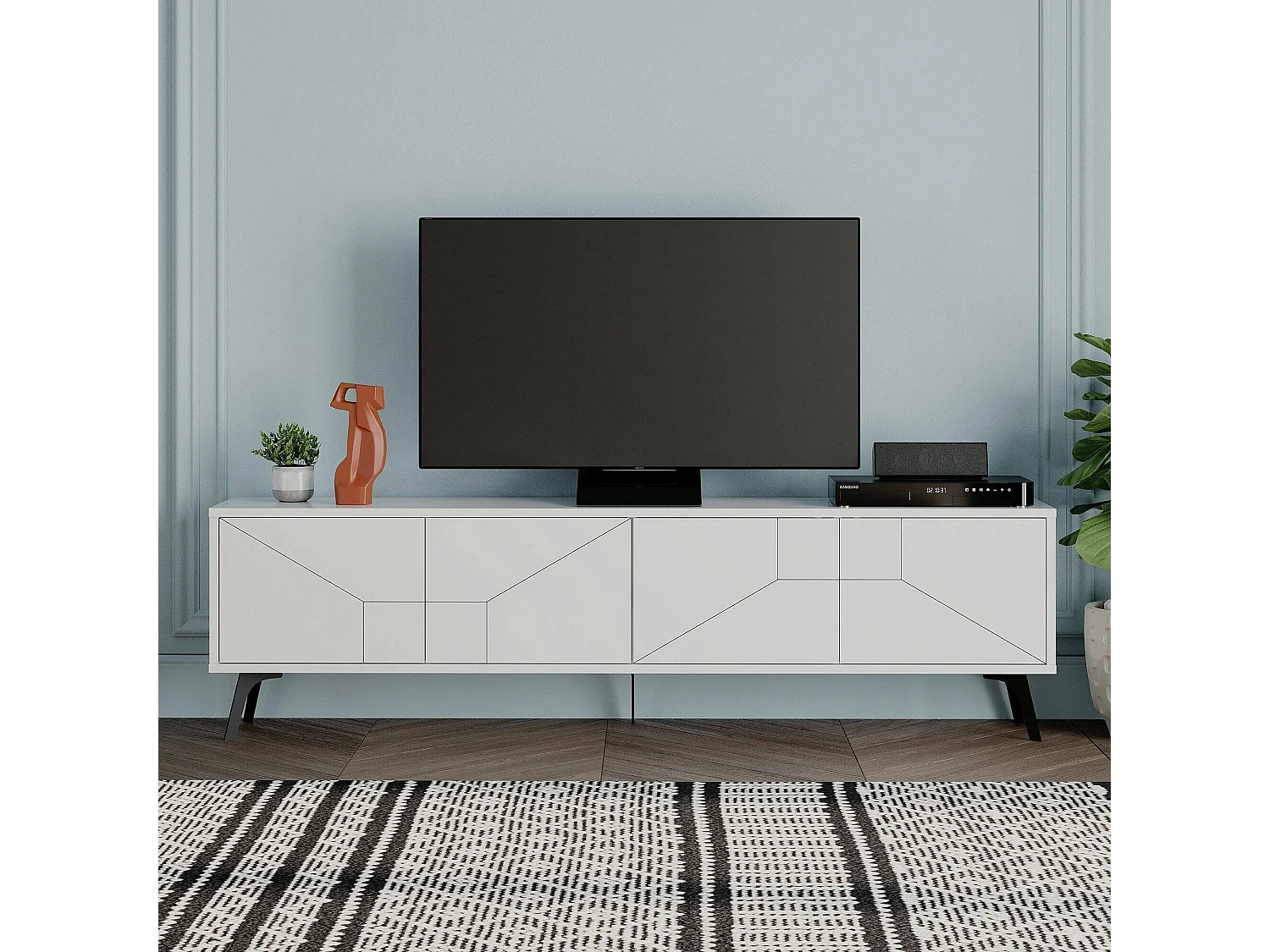 Mueble de televisión Dliget, Aparador de salón, Mueble bajo para TV, Base de pared equipada, 180x30 h50 cm, Blanco