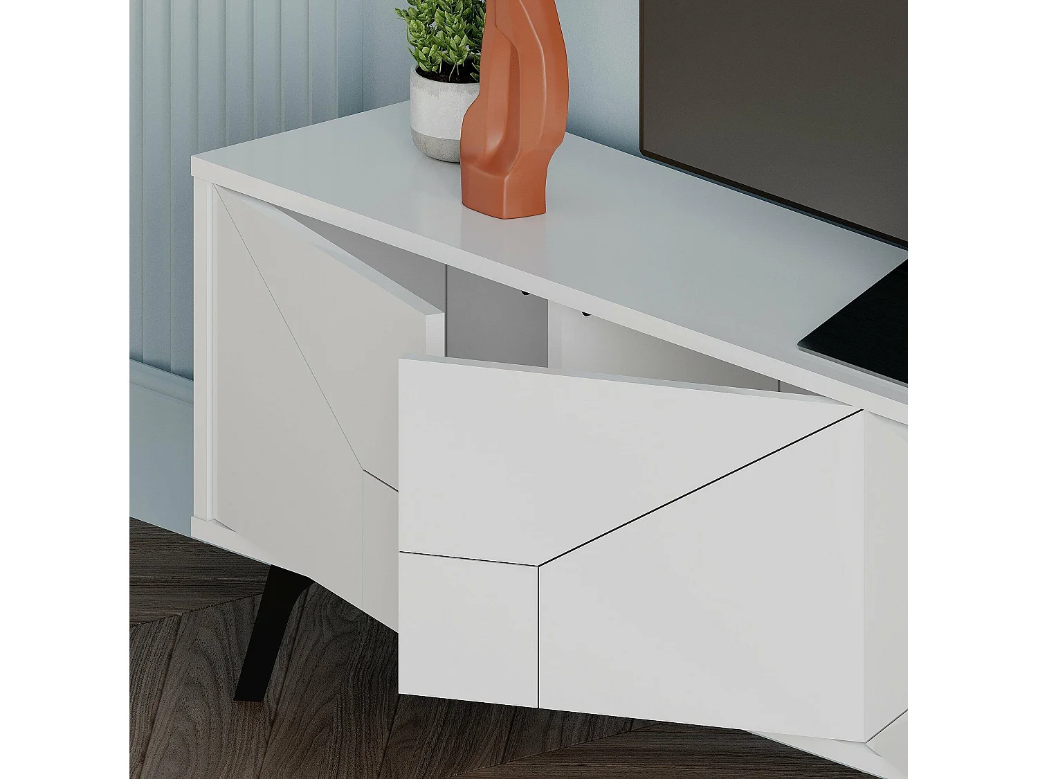 Mueble de televisión Dliget, Aparador de salón, Mueble bajo para TV, Base de pared equipada, 180x30 h50 cm, Blanco