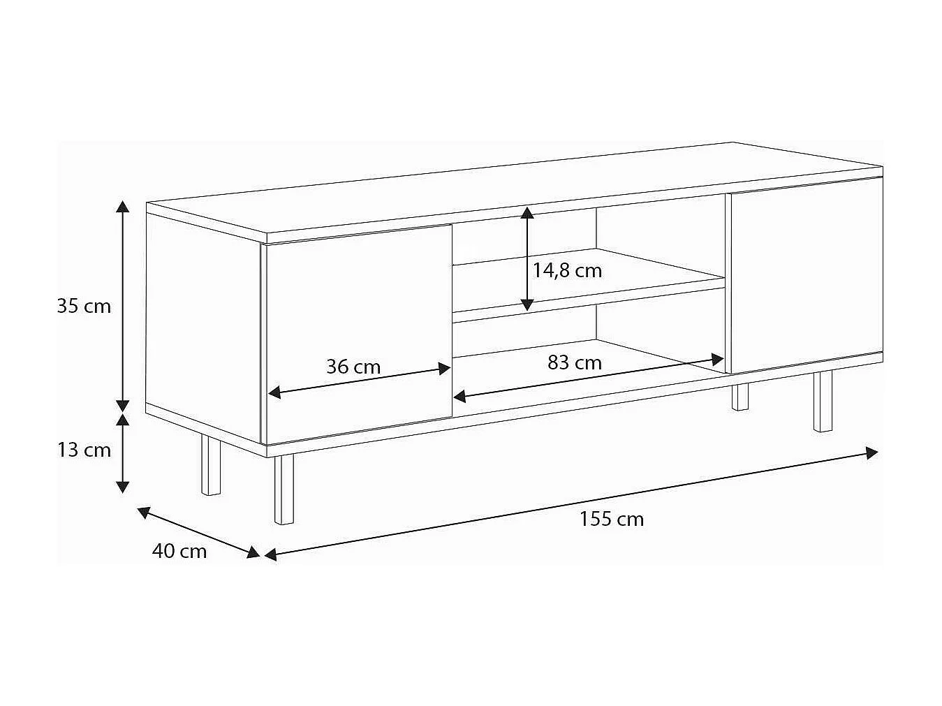 Meuble TV Dpoelt, Buffet de salon, Armoire basse pour TV, Base murale de rangement, 48x155 h40 cm, Beige