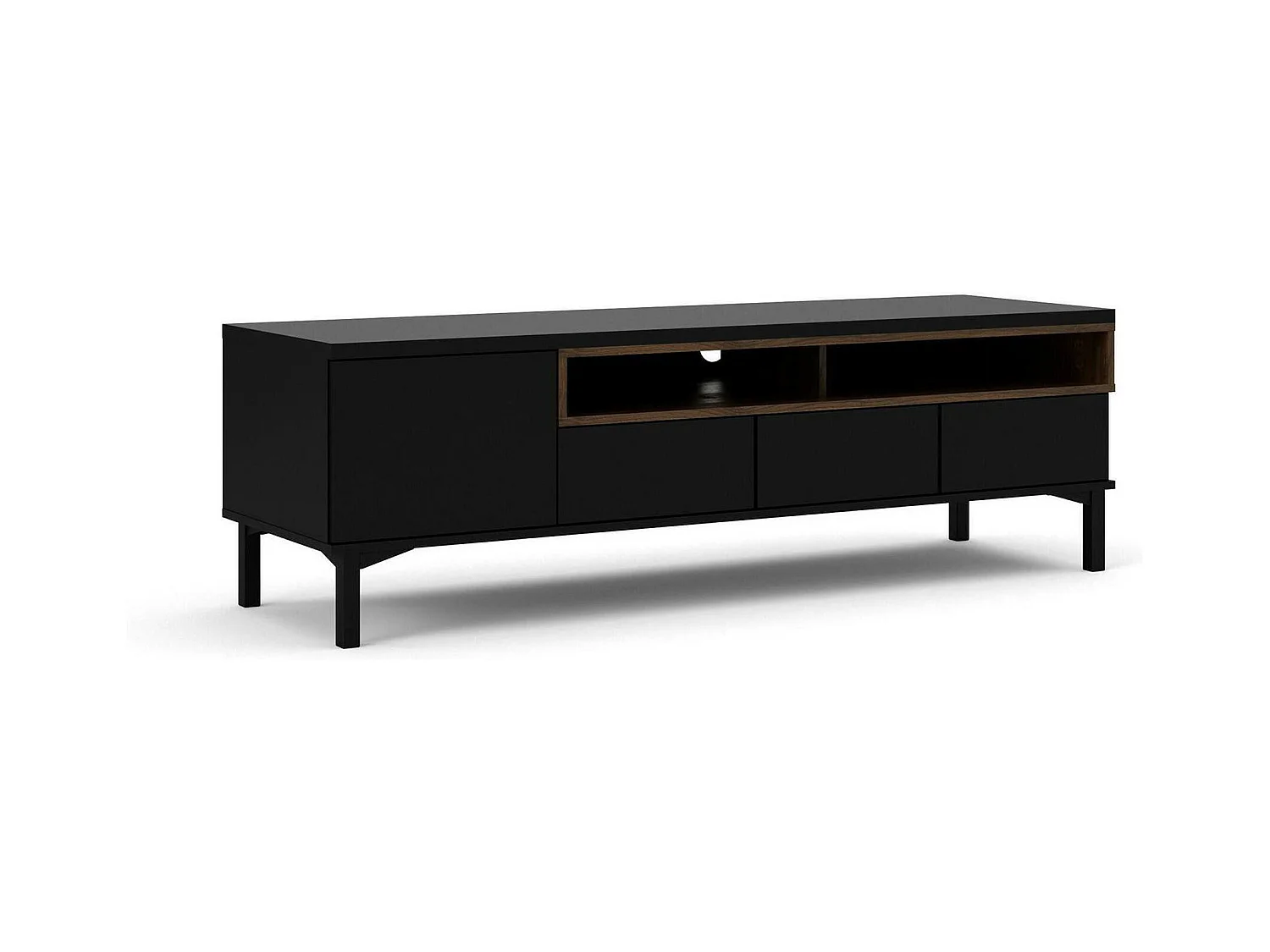 Dtoffani TV-meubel, Woonkamerdressoir, Lage tv-kast, Uitgeruste muurbasis, 156x48 h48 cm, Zwart en Walnoot
