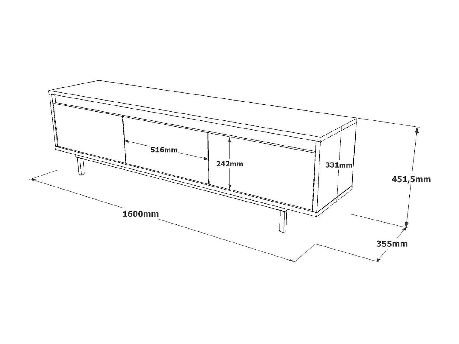Meuble TV Dpartipil, Buffet de salon, Armoire basse pour TV, Base murale de rangement, 160x36 h45 cm, Argent et Noir
