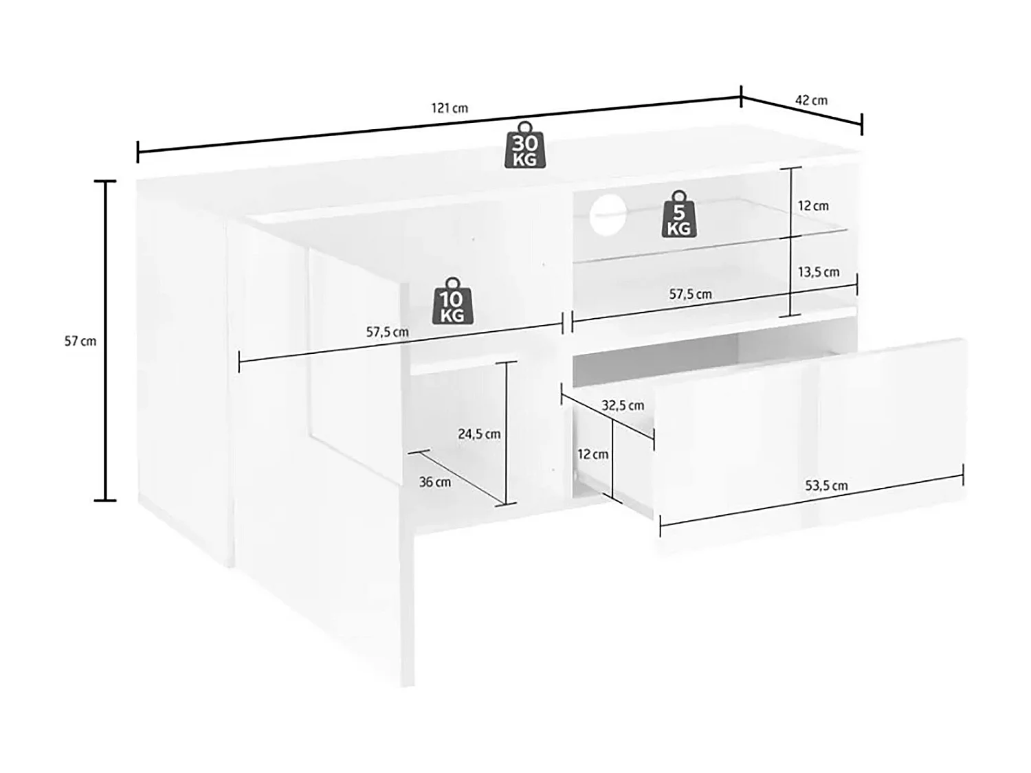 Meuble TV Dcutron, Buffet de salon, Armoire basse pour TV, Base murale de rangement, Made in Italy, 122x43 h57 cm, Chêne clair