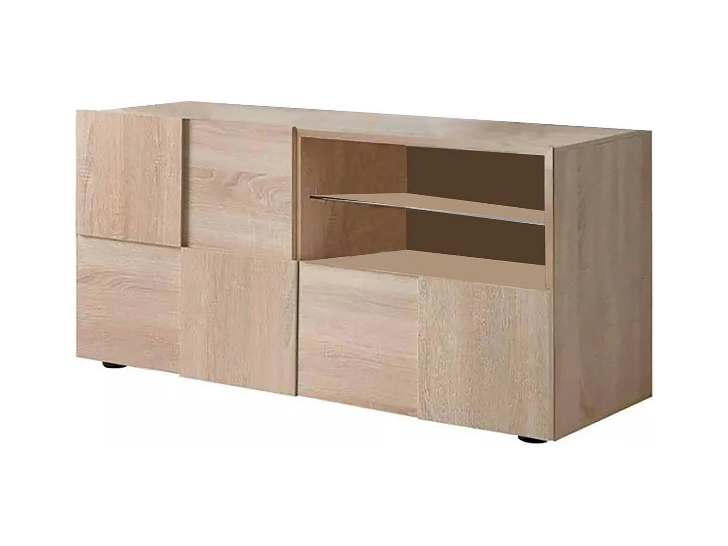 Fernsehschrank Dcutron, Ständer für Wohnzimmerfernseher, Niedriges Wohnzimmer-Sideboard, TV-Ständerbasis, Made in Italy, 122x43 h57 cm, Eiche