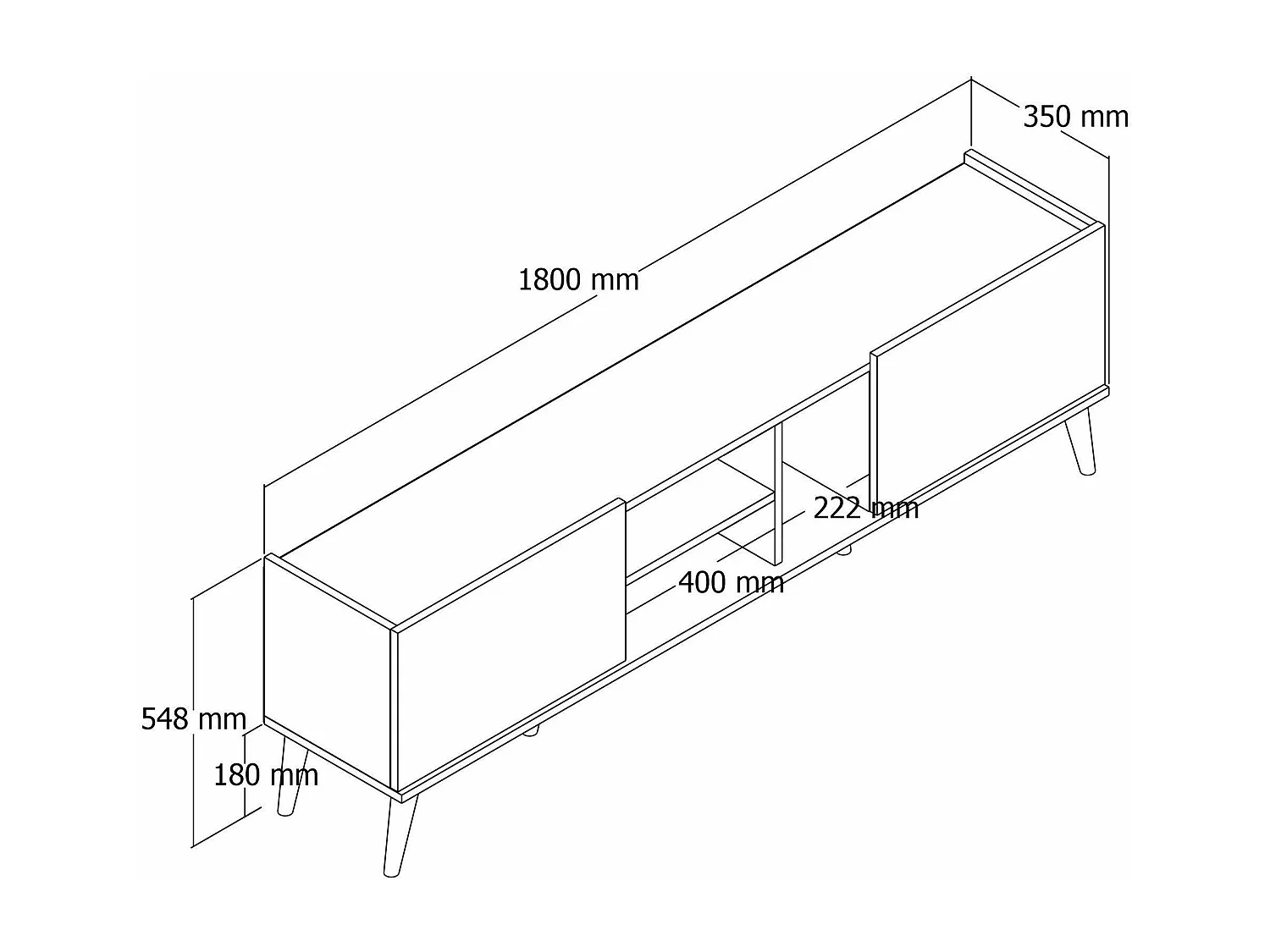 Meuble TV Dmagnanell, Buffet de salon, Armoire basse pour TV, Base murale de rangement, 180x34 h52 cm, Chêne