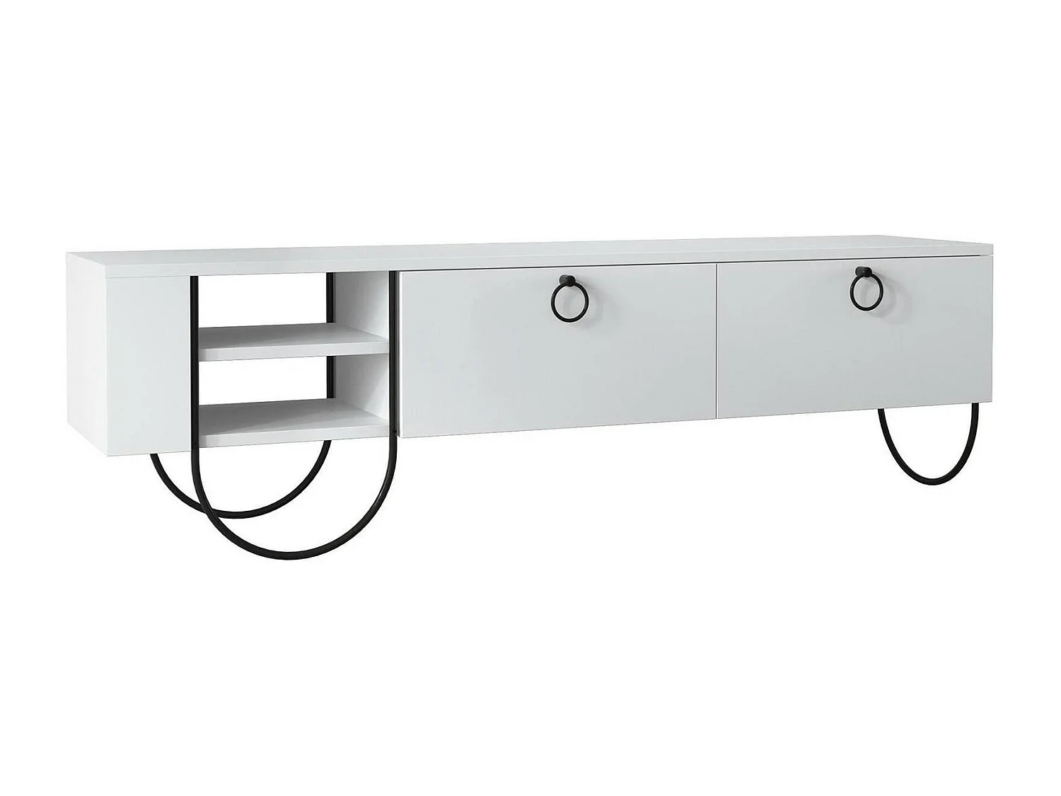 Meuble TV Dpieragnol, Buffet de salon, Armoire basse pour TV, Base murale de rangement, 150x36 h44 cm, Blanc