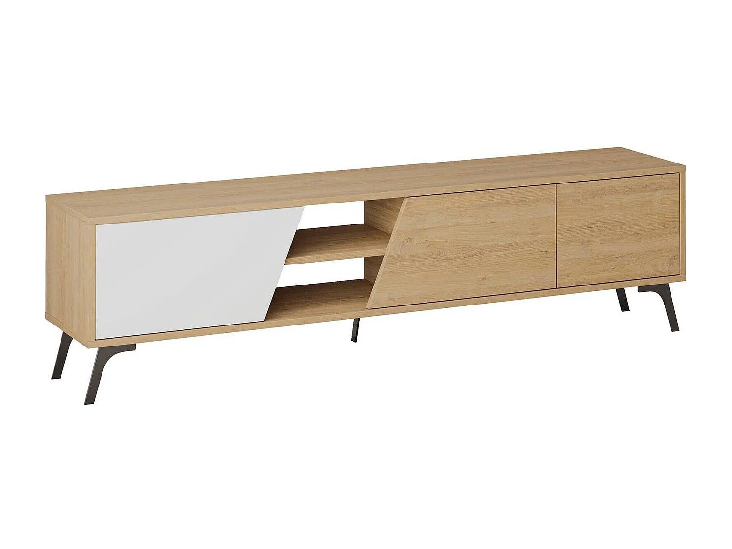 Meuble TV Dklamme, Buffet de salon, Armoire basse pour TV, Base murale de rangement, 180x36 h48 cm, Chêne et Blanc