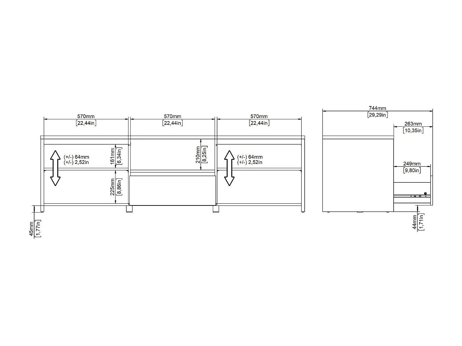 Meuble TV Dtessior, Buffet de salon, Armoire basse pour TV, Base murale de rangement, 179x48 h52 cm, Chêne clair et Blanc
