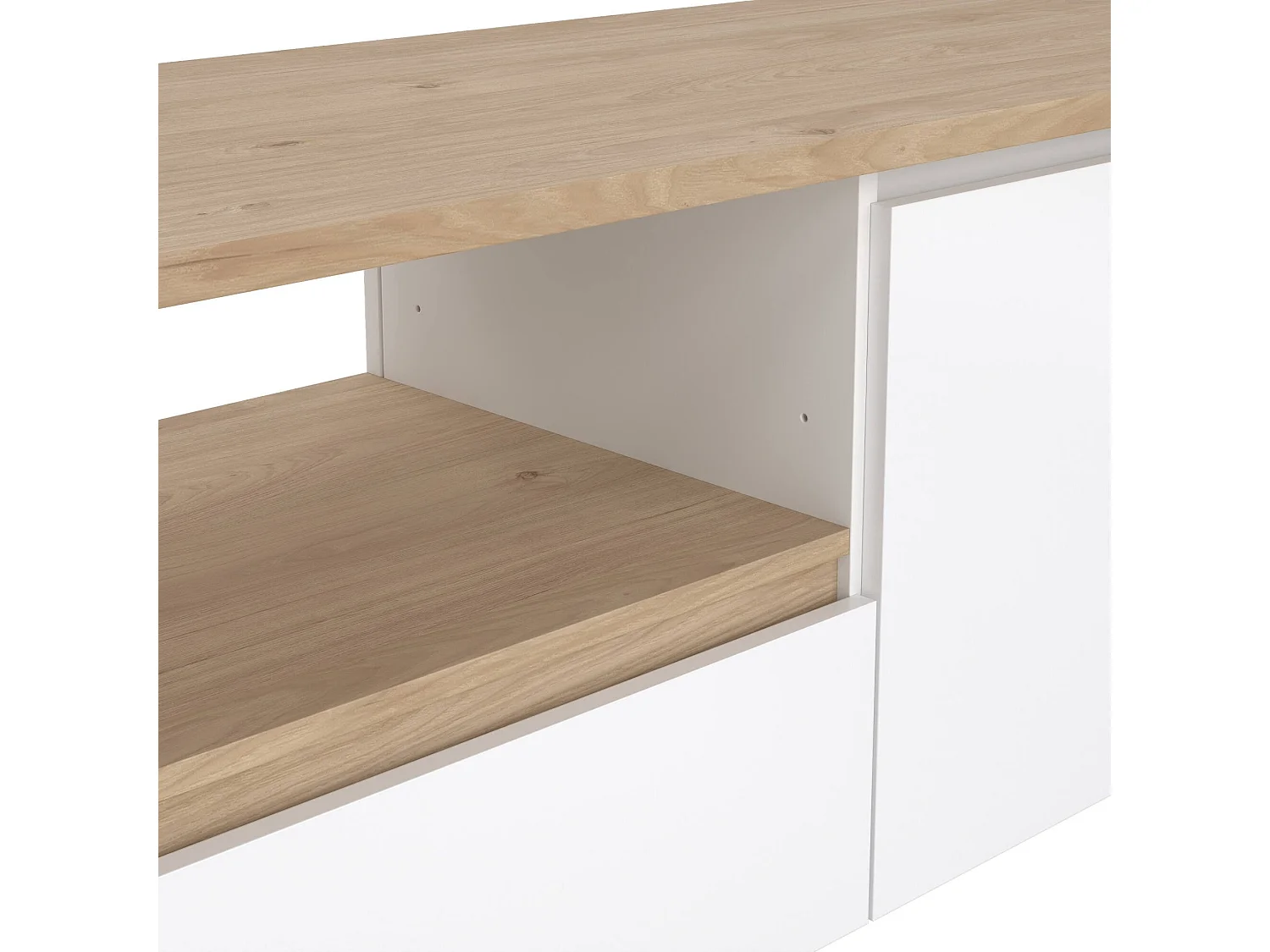 Meuble TV Dtessior, Buffet de salon, Armoire basse pour TV, Base murale de rangement, 179x48 h52 cm, Chêne clair et Blanc