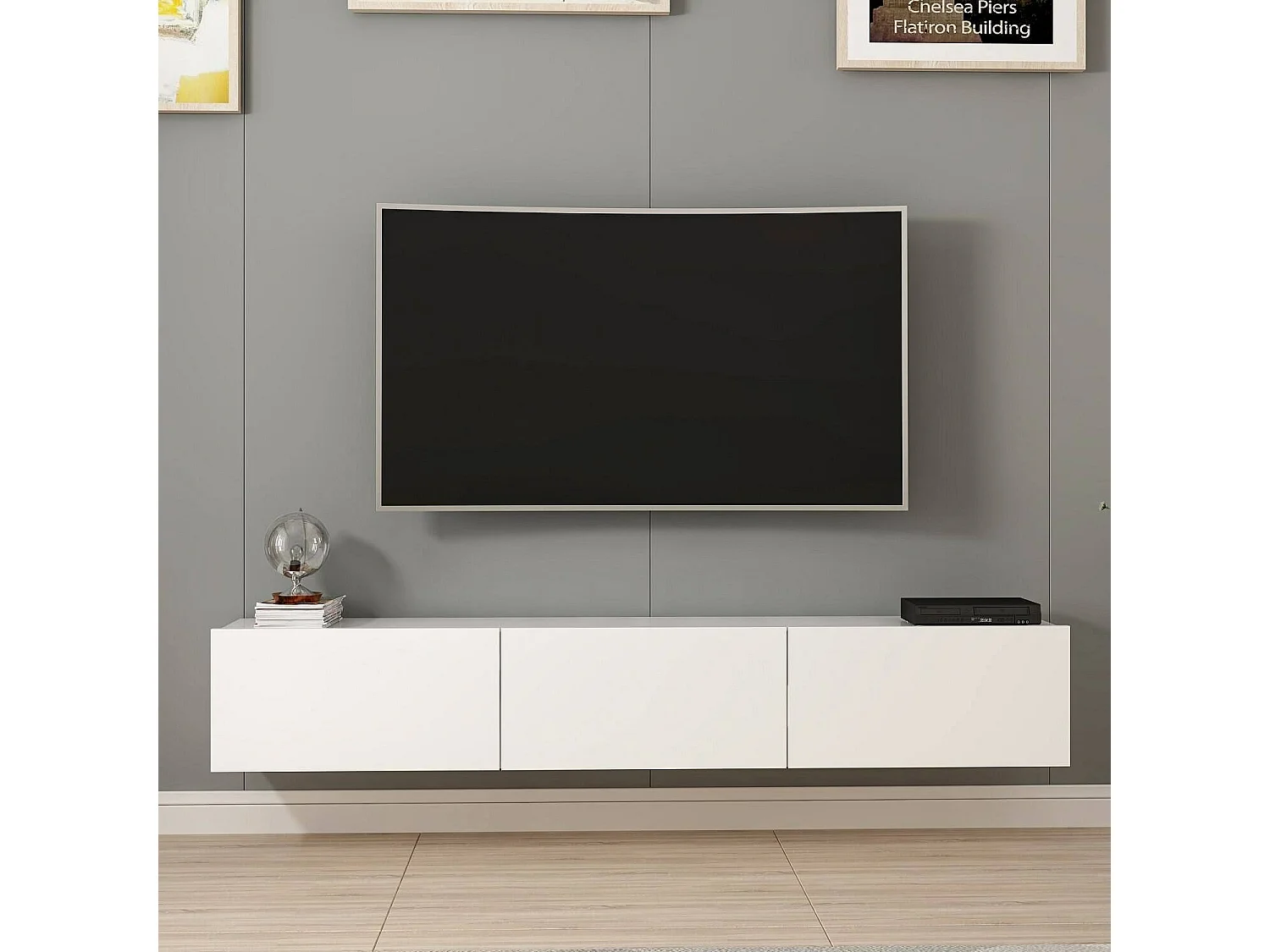 Fernsehschrank Dgiuseppemost, Ständer für Wohnzimmerfernseher, Niedriges Wohnzimmer-Sideboard, TV-Ständerbasis, 180x32 h30 cm, WeiÃŸ