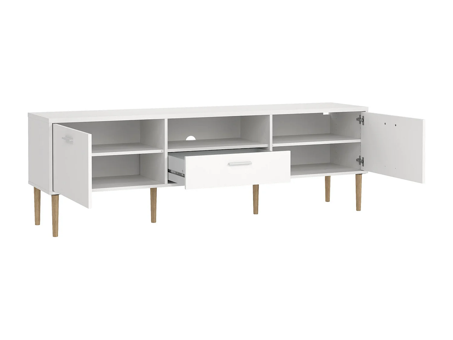 Mueble de televisión Dtisc, Aparador de salón, Mueble bajo para TV, Base de pared equipada, 177x40 h57 cm, Blanco