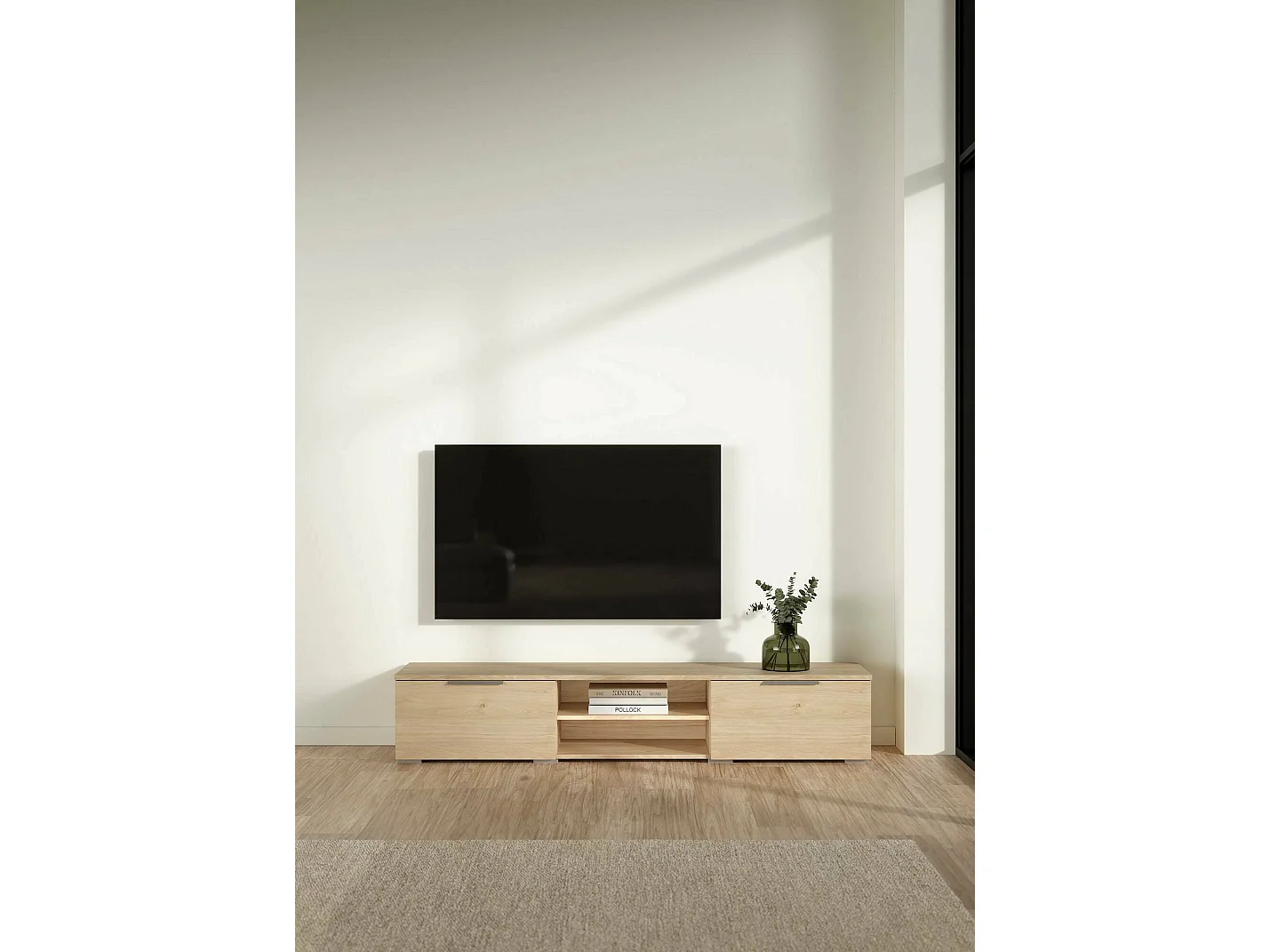 Dtheat TV-meubel, Woonkamerdressoir, Lage tv-kast, Voorzien van wandbasis, 173x40 h33 cm, Eiken