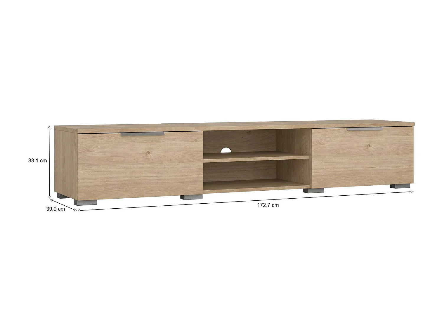 Dtheat TV-meubel, Woonkamerdressoir, Lage tv-kast, Voorzien van wandbasis, 173x40 h33 cm, Eiken