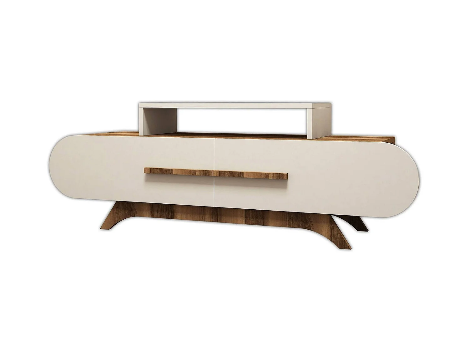 Meuble TV Dpittarell, Buffet de salon, Armoire basse pour TV, Base murale de rangement, 145x37 h50 cm, Noyer et Crème