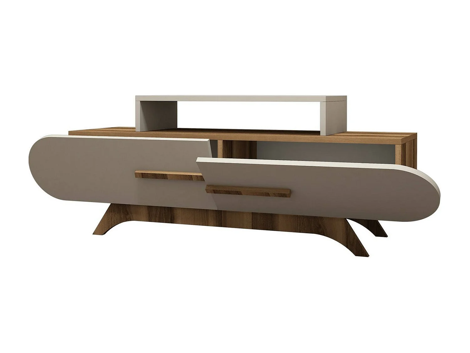 Dpittarell TV-meubel, Woonkamerdressoir, Lage tv-kast, Uitgeruste muurbasis, 145x37 h50 cm, Walnoot en Crème