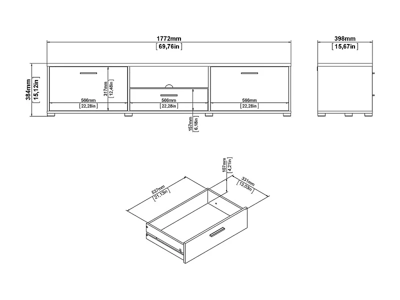 Dmora - Mobile porta TV Giaele, 177x40 h38 cm, Bianco