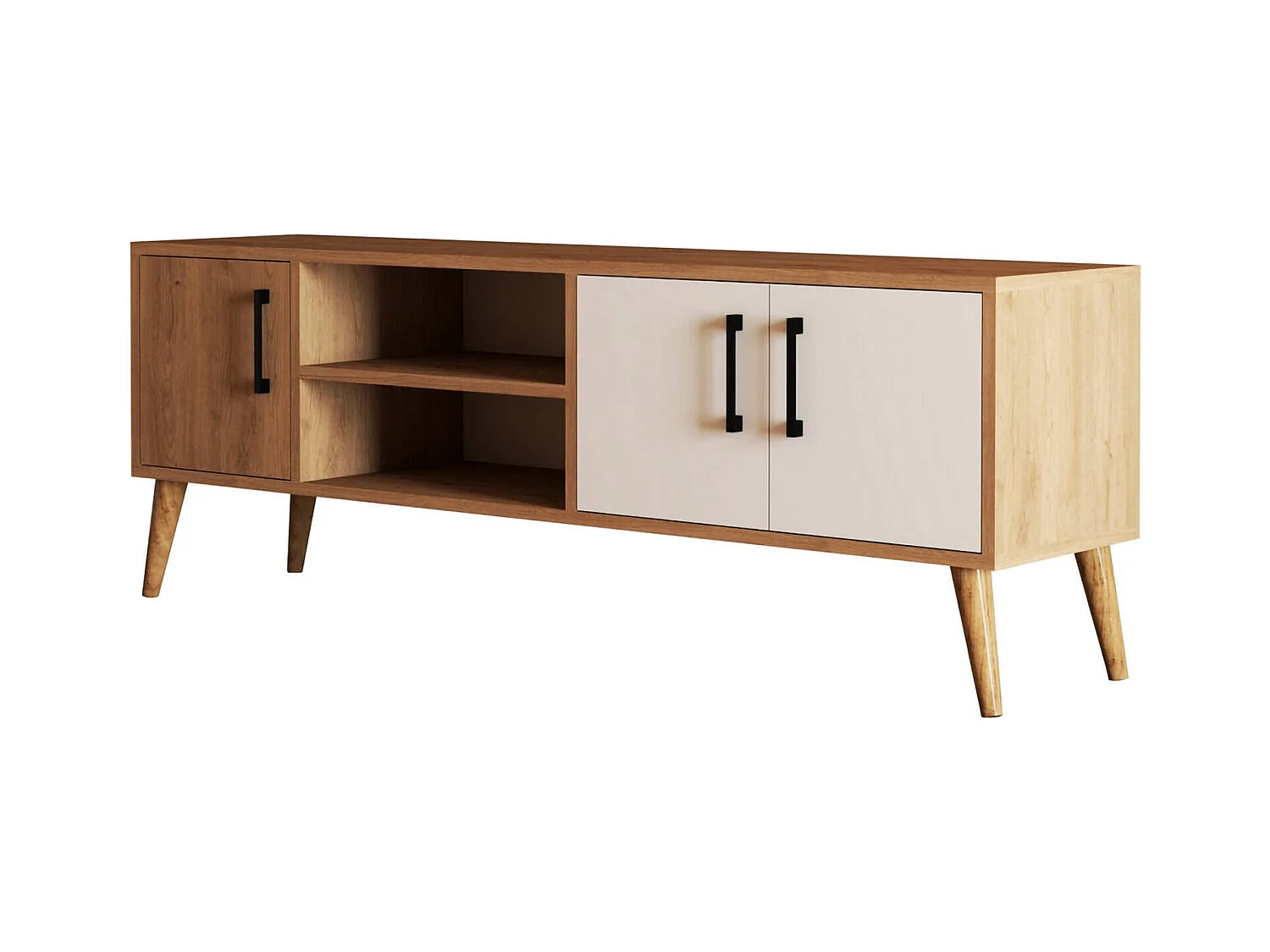 Dditacchi TV-meubel, Woonkamerdressoir, Lage tv-kast, Uitgeruste muurbasis, 150x34 h52 cm, Eiken en wit