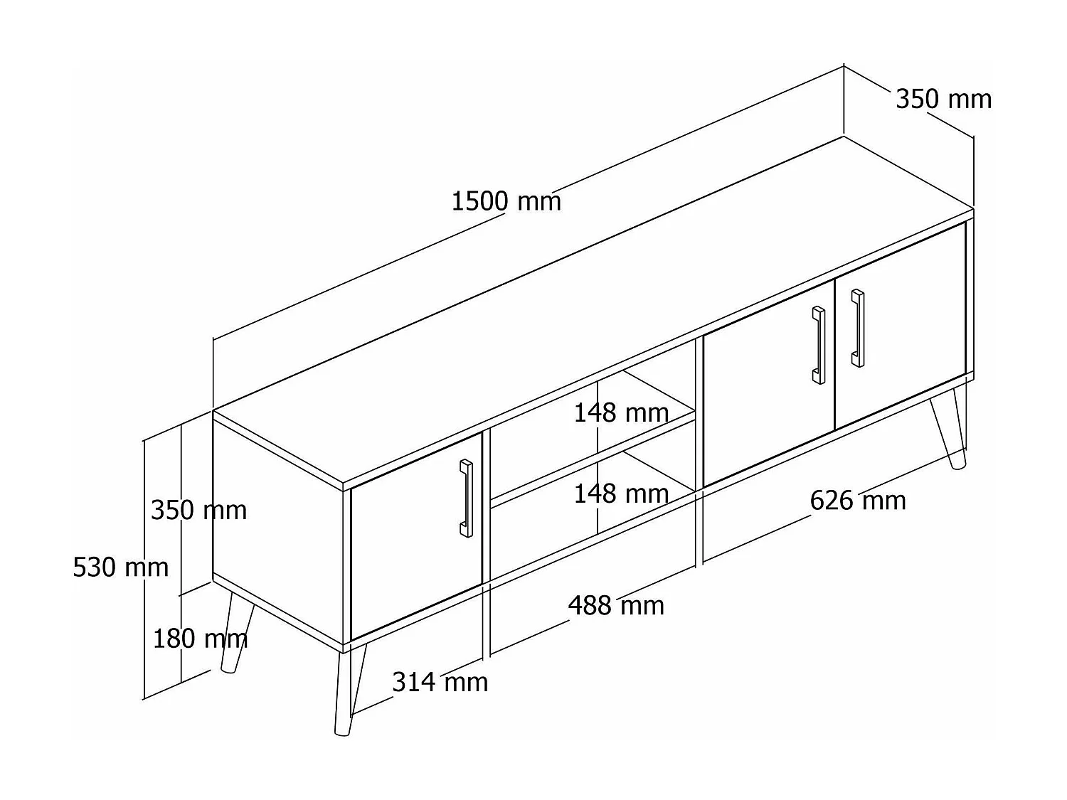Meuble TV Dditacchi, Buffet de salon, Armoire basse pour TV, Base murale de rangement, 150x34 h52 cm, Chêne et Blanc