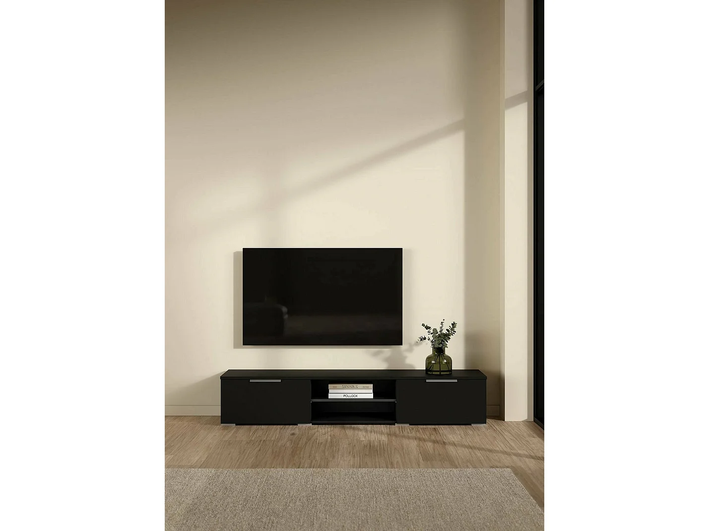 Móvel TV Dtheat, Aparador sala, Armário baixo para TV, Base de parede equipada, 173x40 h33 cm, Preto