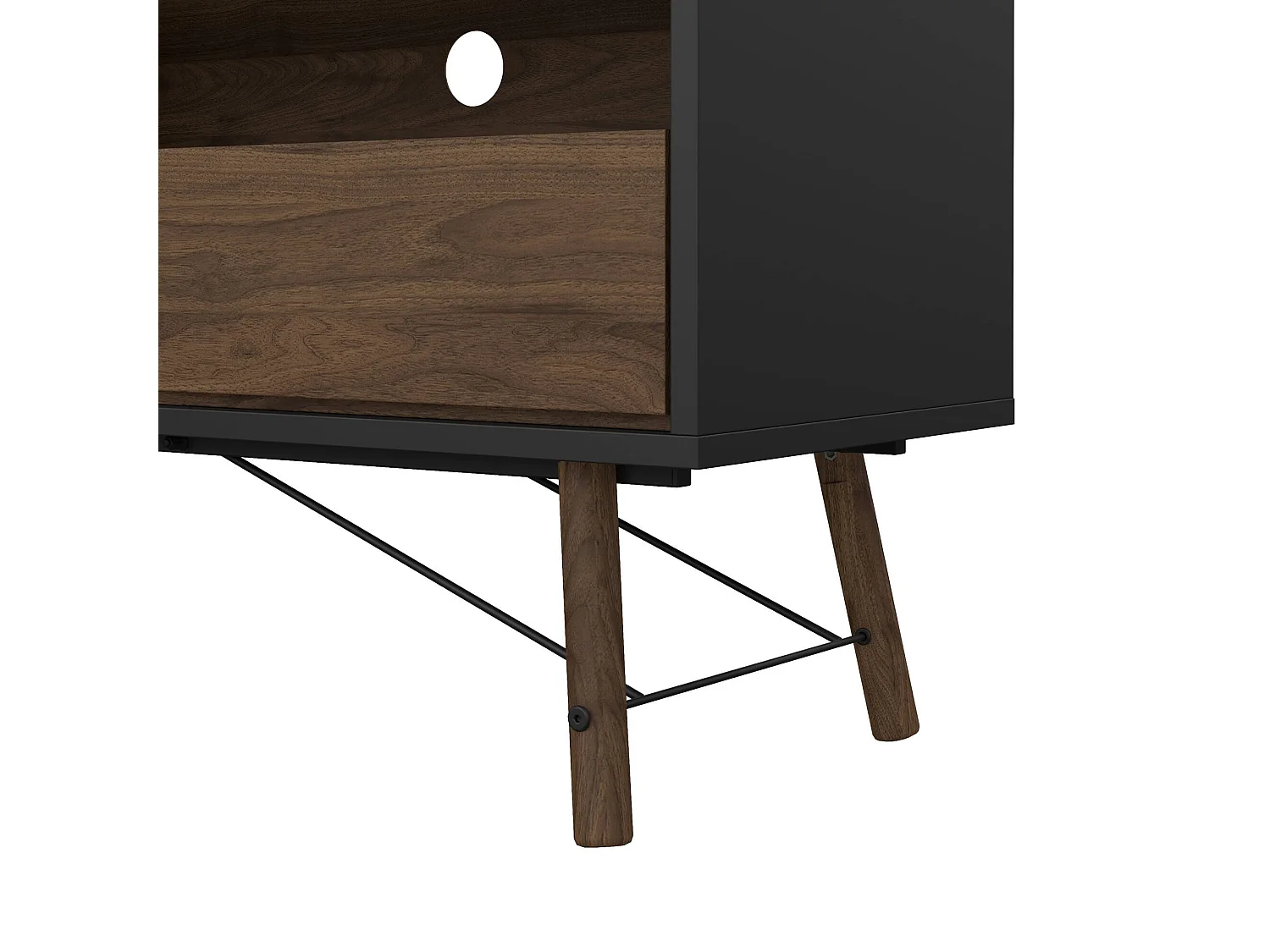 Meuble TV Dtomason, Buffet de salon, Armoire basse pour TV, Base murale de rangement, 150x40 h60 cm, Noir et Noyer