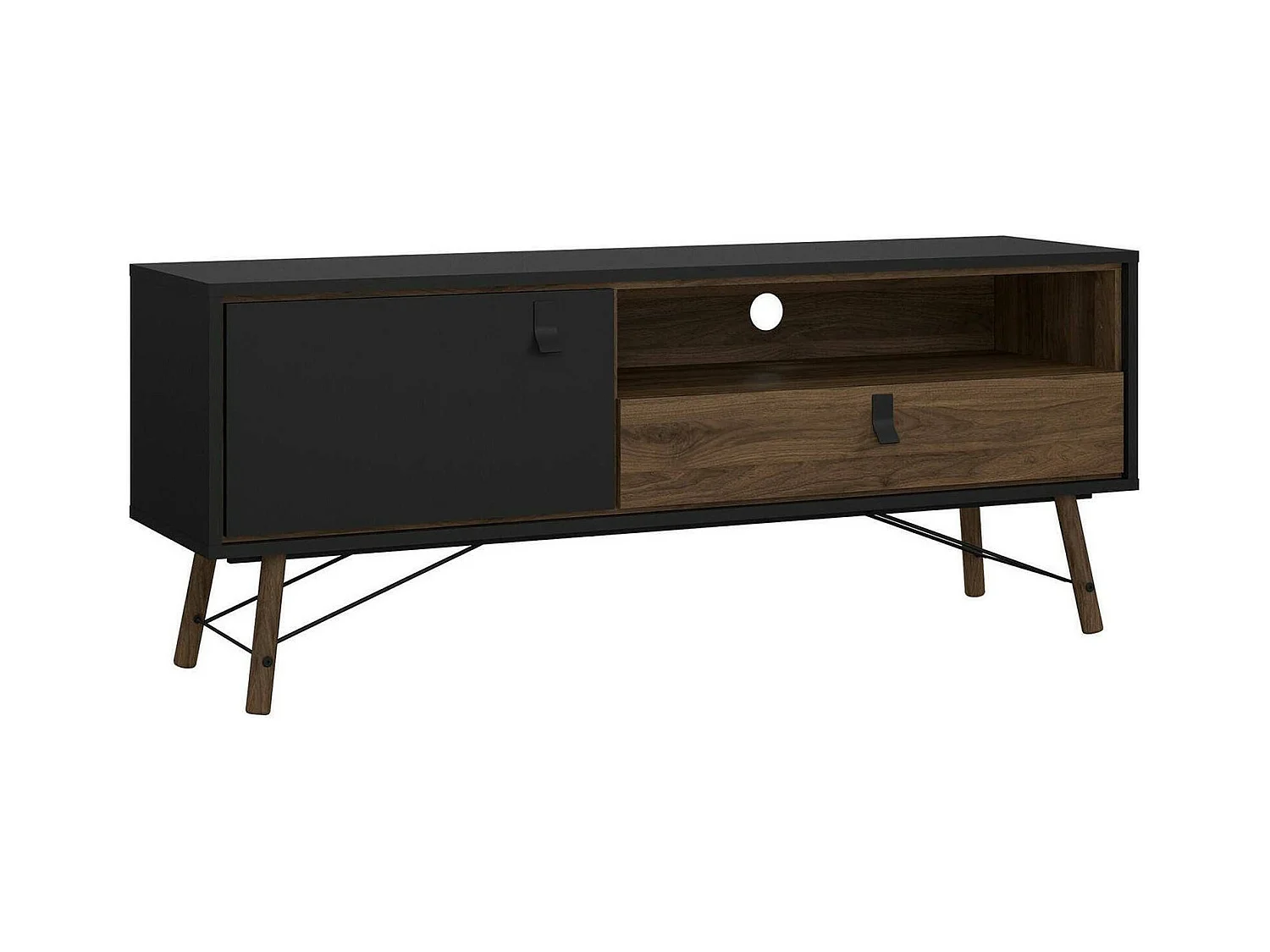 Mueble de televisión Dtomason, Aparador de salón, Mueble bajo para TV, Base de pared equipada, 150x40 h60 cm, Negro y Nogal