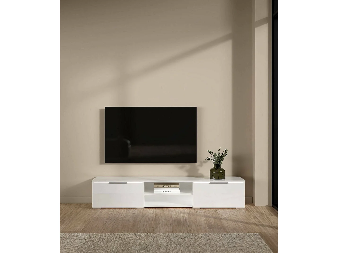 Dtheat TV-meubel, Woonkamerdressoir, Lage tv-kast, Voorzien van wandbasis, 173x40 h33 cm, Wit