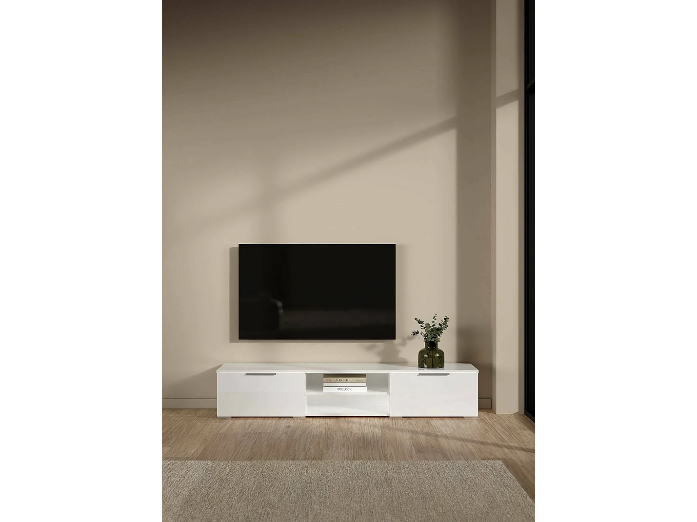 Dtheat TV-meubel, Woonkamerdressoir, Lage tv-kast, Voorzien van wandbasis, 173x40 h33 cm, Wit