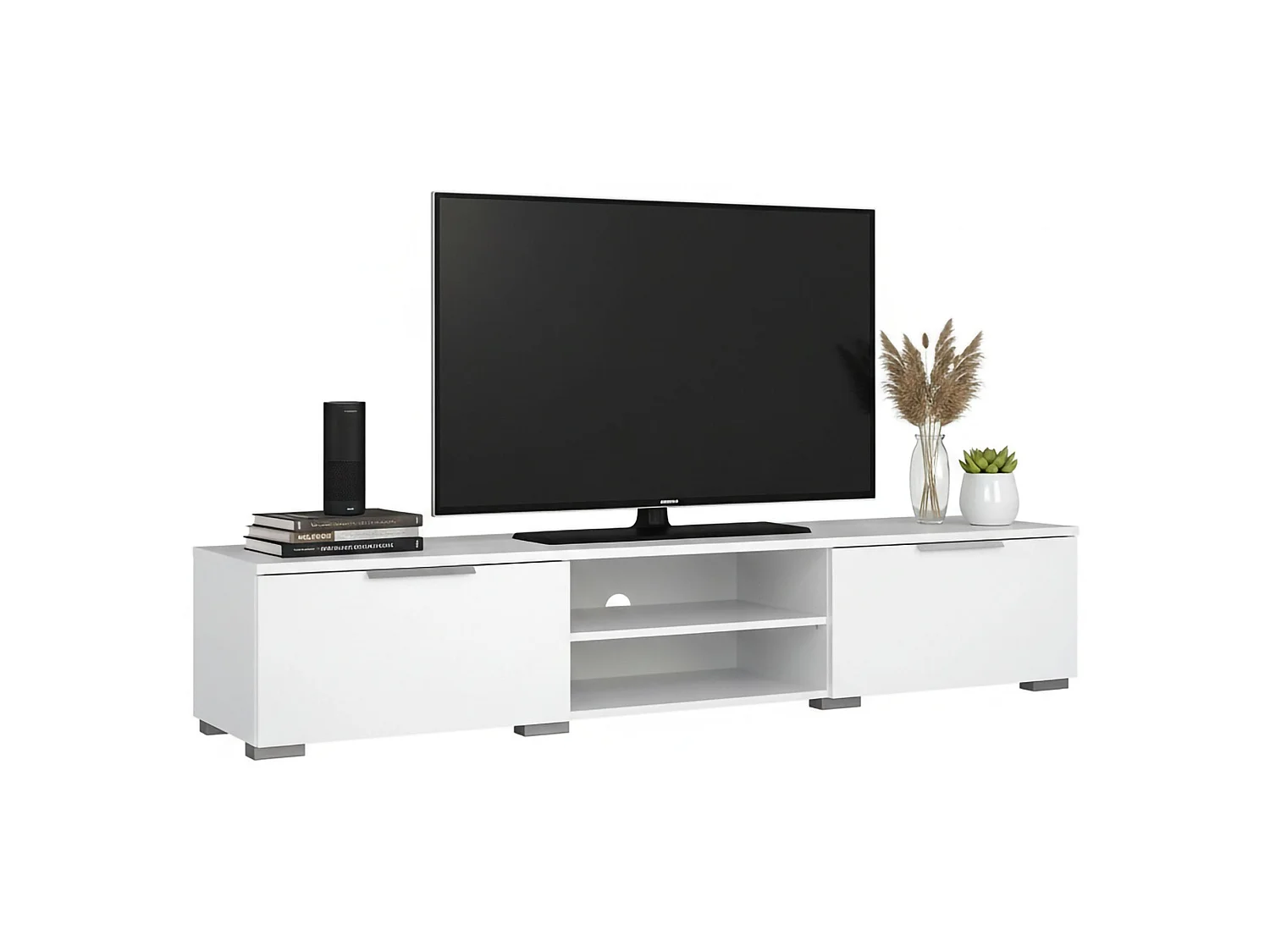Meuble TV Dtheat, Buffet de salon, Armoire basse pour TV, Base murale de rangement, 173x40 h33 cm, Blanc