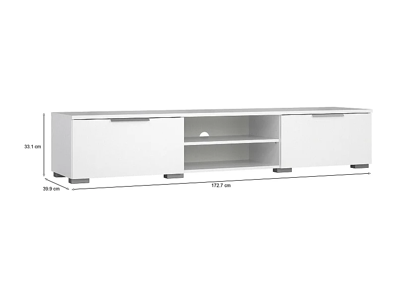 Meuble TV Dtheat, Buffet de salon, Armoire basse pour TV, Base murale de rangement, 173x40 h33 cm, Blanc