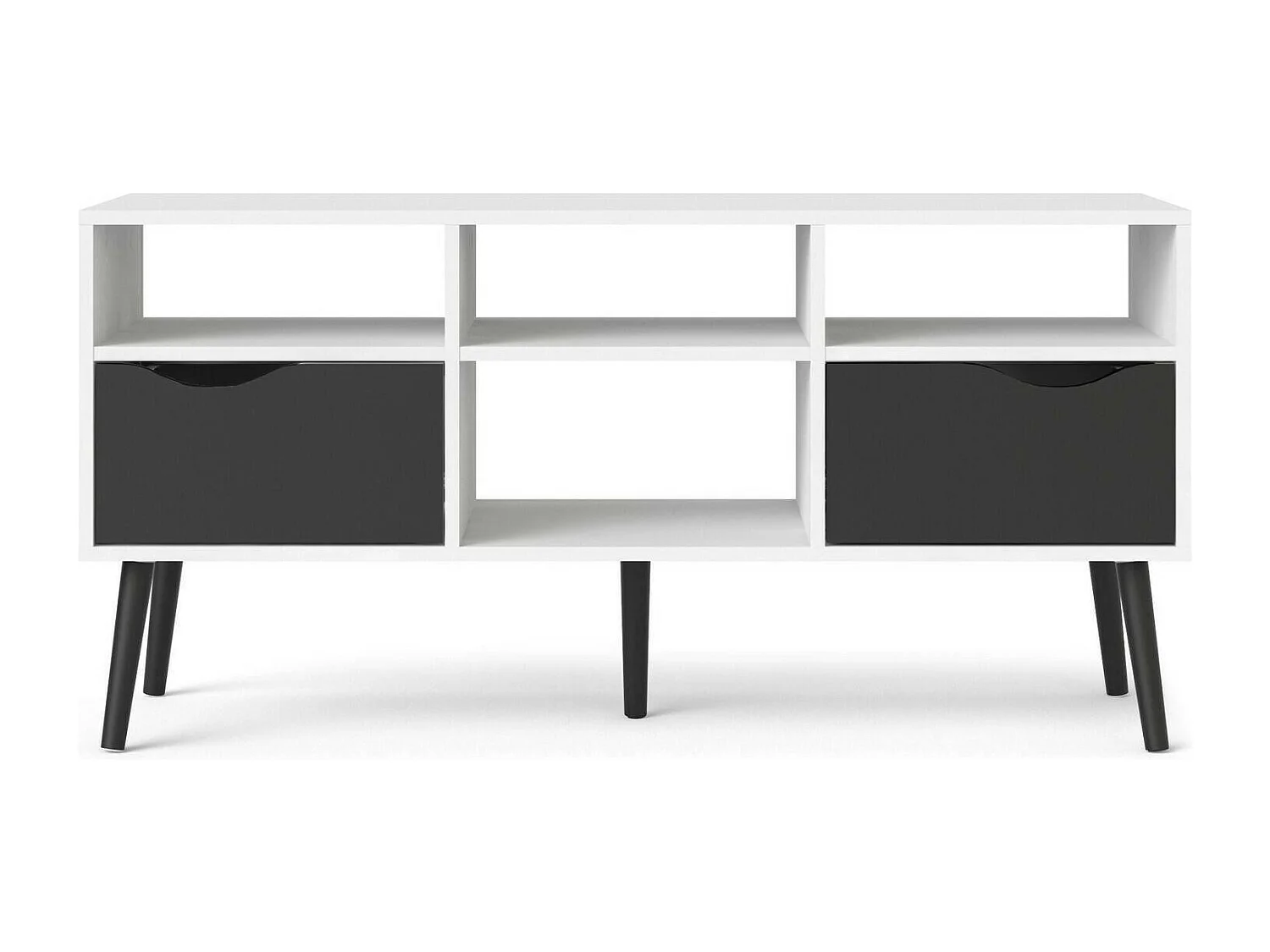 Dtesse TV-meubel, Woonkamerdressoir, Lage tv-kast, Voorzien van wandbasis, 117x39 h57 cm, Zwart en Wit