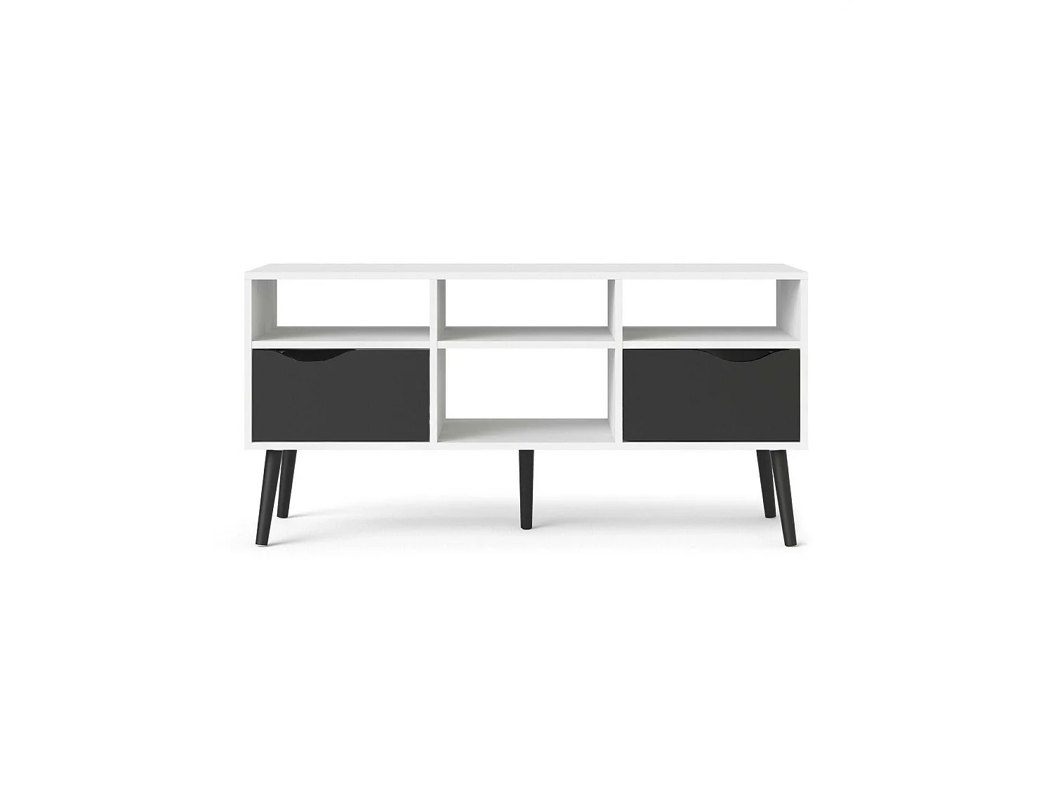 Fernsehschrank Dtesse, Ständer für Wohnzimmerfernseher, Niedriges Wohnzimmer-Sideboard, TV-Ständerbasis, 117x39 h57 cm, WeiÃŸ und Schwarz