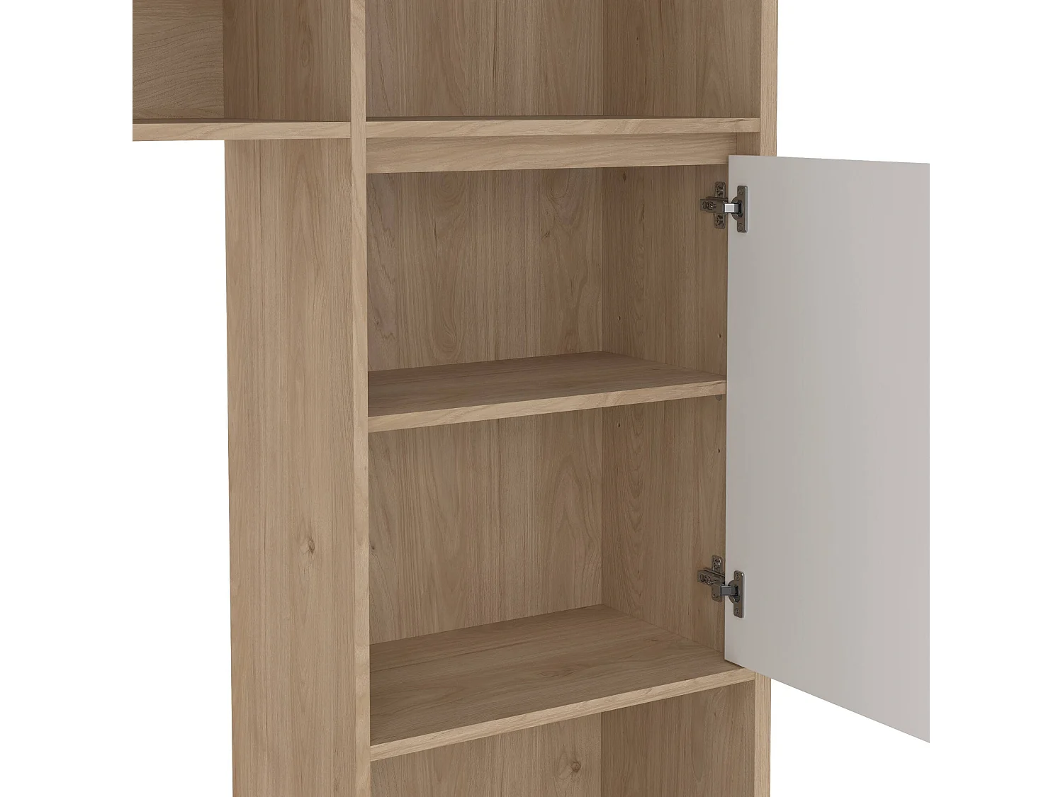 Meuble TV Dtolja, Buffet de salon, Armoire basse pour TV, Base murale de rangement, 209x48 h183 cm, Chêne clair et Blanc