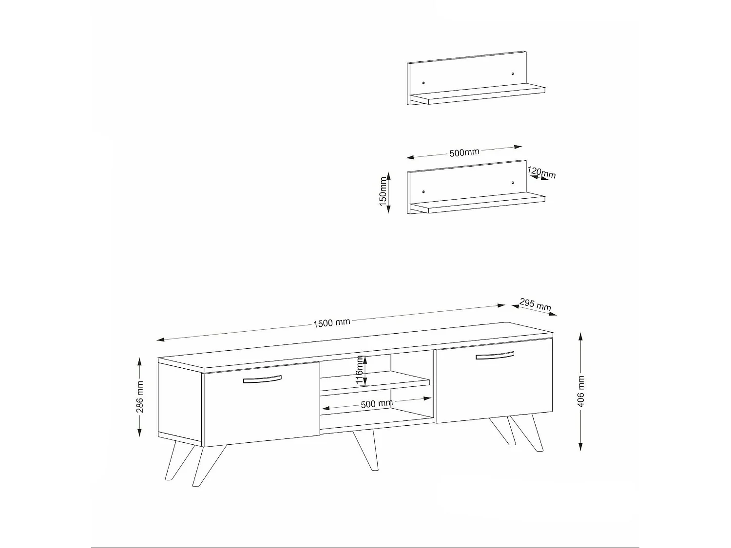 Wohnzimmermöbel Dagostinell, Modulares Wohnzimmerset, Mehrzweck-Wohnzimmermöbel, Moderner TV-Schrank, 150x30 h41 cm, Walnuss und Grau