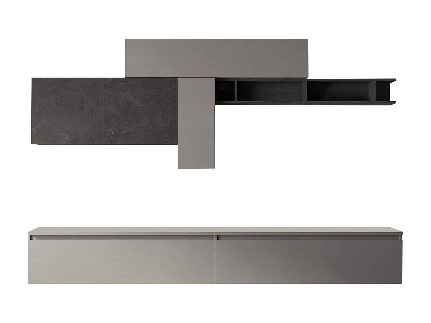 Meuble Mural Dadebay, Composition du salon, Meubles de salon polyvalents, Meuble télé, Made in Italy, 276x40 h180 cm, Ardoise et Gris foncé