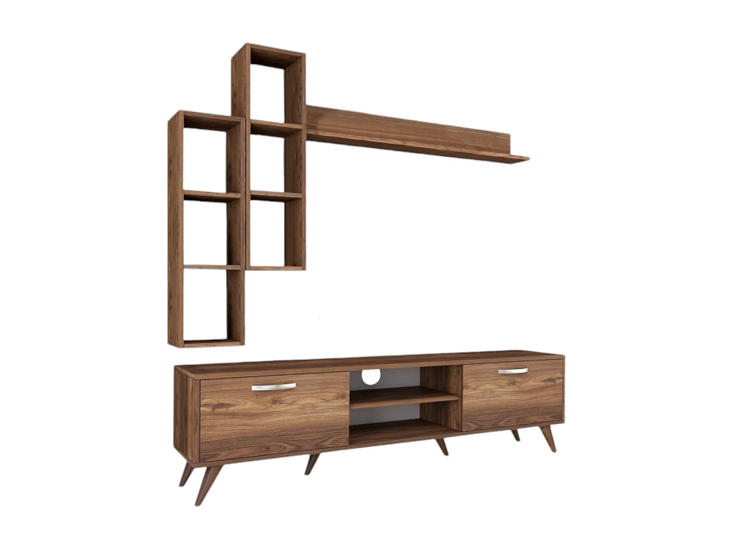 Sistema de parede Dmaragliul, Composição da sala, Mobiliário multiusos para sala, Móvel TV, 180x35 h49 cm, Nogueira