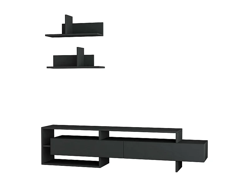 Pared Equipada Dodriozol, Composición de la sala de estar, Muebles de salón multiusos, Gabinete de TV, 180x32 h42 cm, Antracita