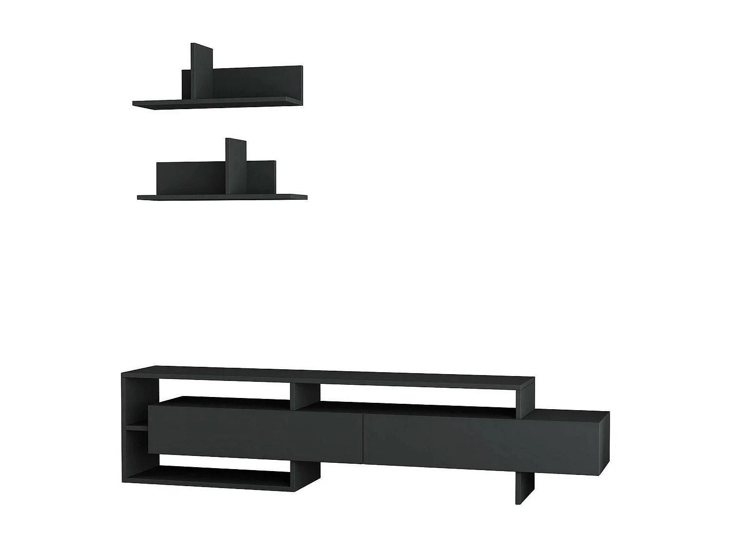 Pared Equipada Dodriozol, Composición de la sala de estar, Muebles de salón multiusos, Gabinete de TV, 180x32 h42 cm, Antracita