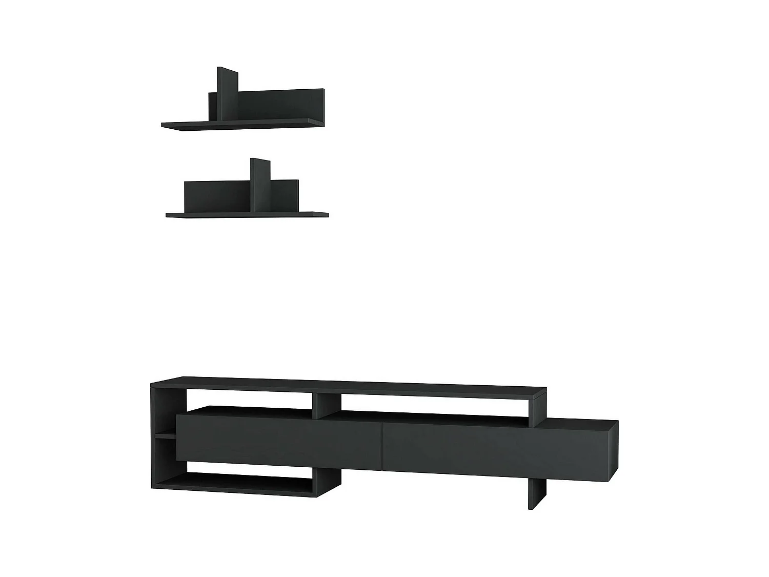Dodriozol wandsysteem, Woonkamersamenstelling, Multifunctioneel woonkamermeubilair, TV-kast, 180x32 h42 cm, Antraciet
