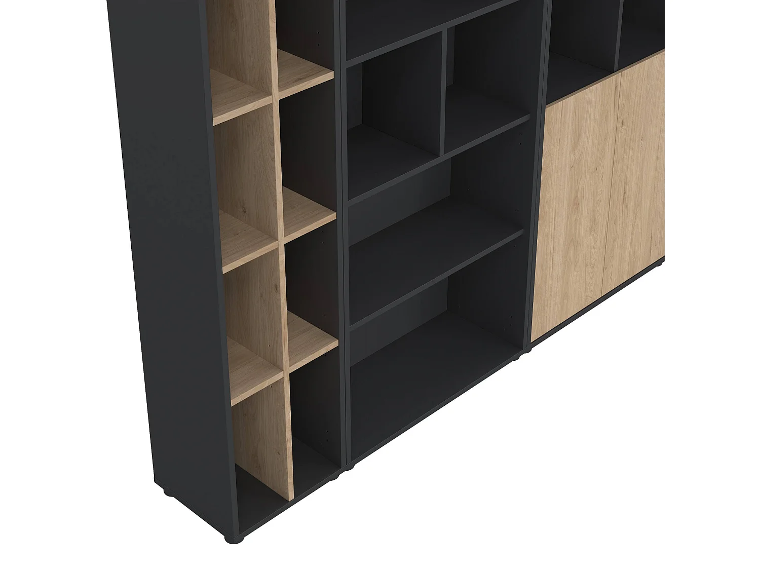 Dtomeazz wandsysteem, Samenstelling woonkamer, Multifunctioneel woonkamermeubilair, TV-kast, 241x34 h205 cm, Eiken en Grijs