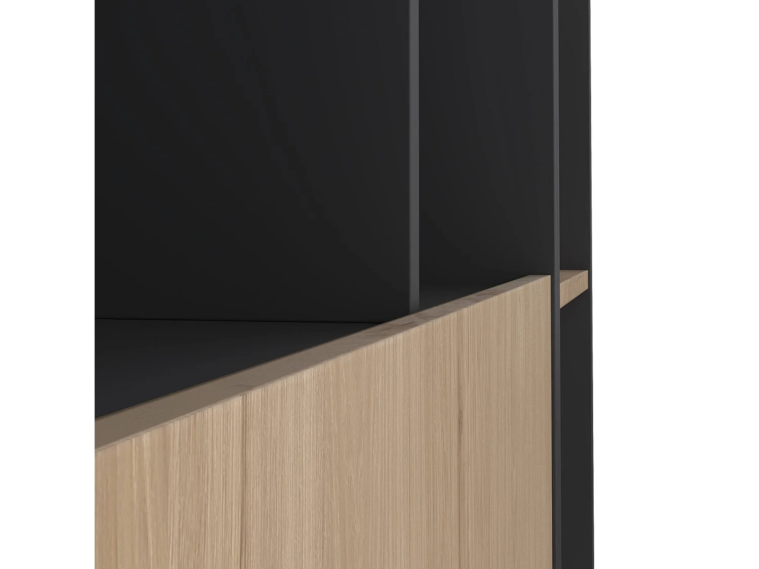 Dtomeazz wandsysteem, Samenstelling woonkamer, Multifunctioneel woonkamermeubilair, TV-kast, 241x34 h205 cm, Eiken en Grijs