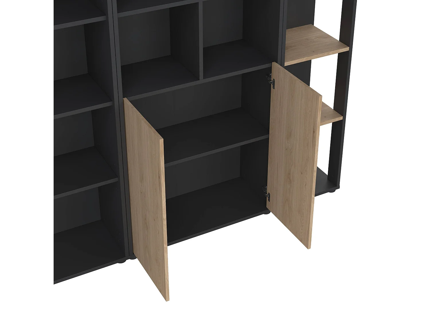 Meuble Mural Dtomeazz, Composition du salon, Meubles de salon polyvalents, Meuble télé, 241x34 h205 cm, Chêne et Gris