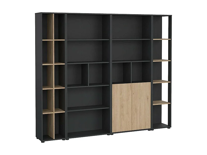 Dmora - Parete attrezzata Litvjak, 241x34 h205 cm, Rovere e Grigio