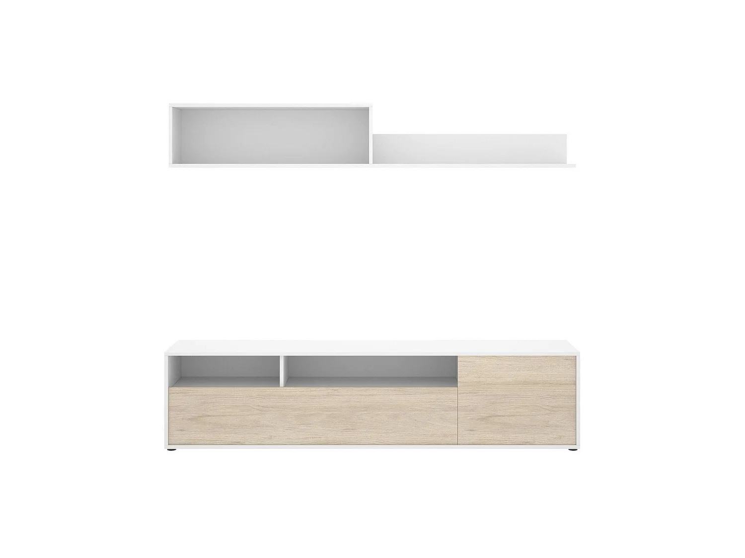 Wohnzimmermöbel Dgriffi, Modulares Wohnzimmerset, Mehrzweck-Wohnzimmermöbel, Moderner TV-Schrank, 180x35 h44 cm, WeiÃŸ und Eiche